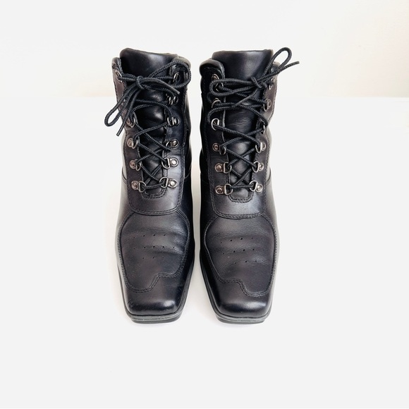Timberland Black Genuine Leather Square Toe Lace Up Boots Wedges size 10 - Picture 1 of 9